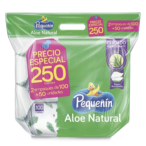 TOALLITAS HUMEDAS PEQUENIN ALOE VERA 250U