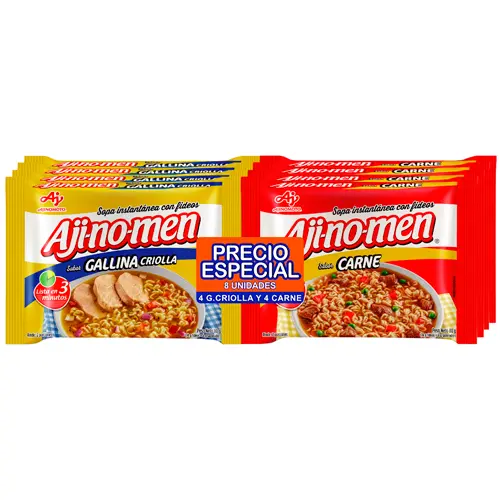 Sopa Ajinomen Carne + Gallina Criolla 80 Gramos X 8 Unidades