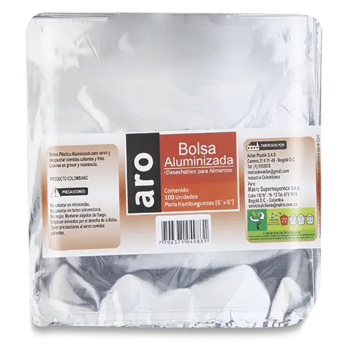 BOLSA ALUMINIZADA ARO HAMBURGUESA 6PUL 100U