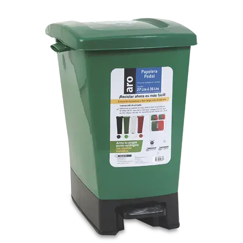 PAPELERA ARO PEDAL VERDE 27L