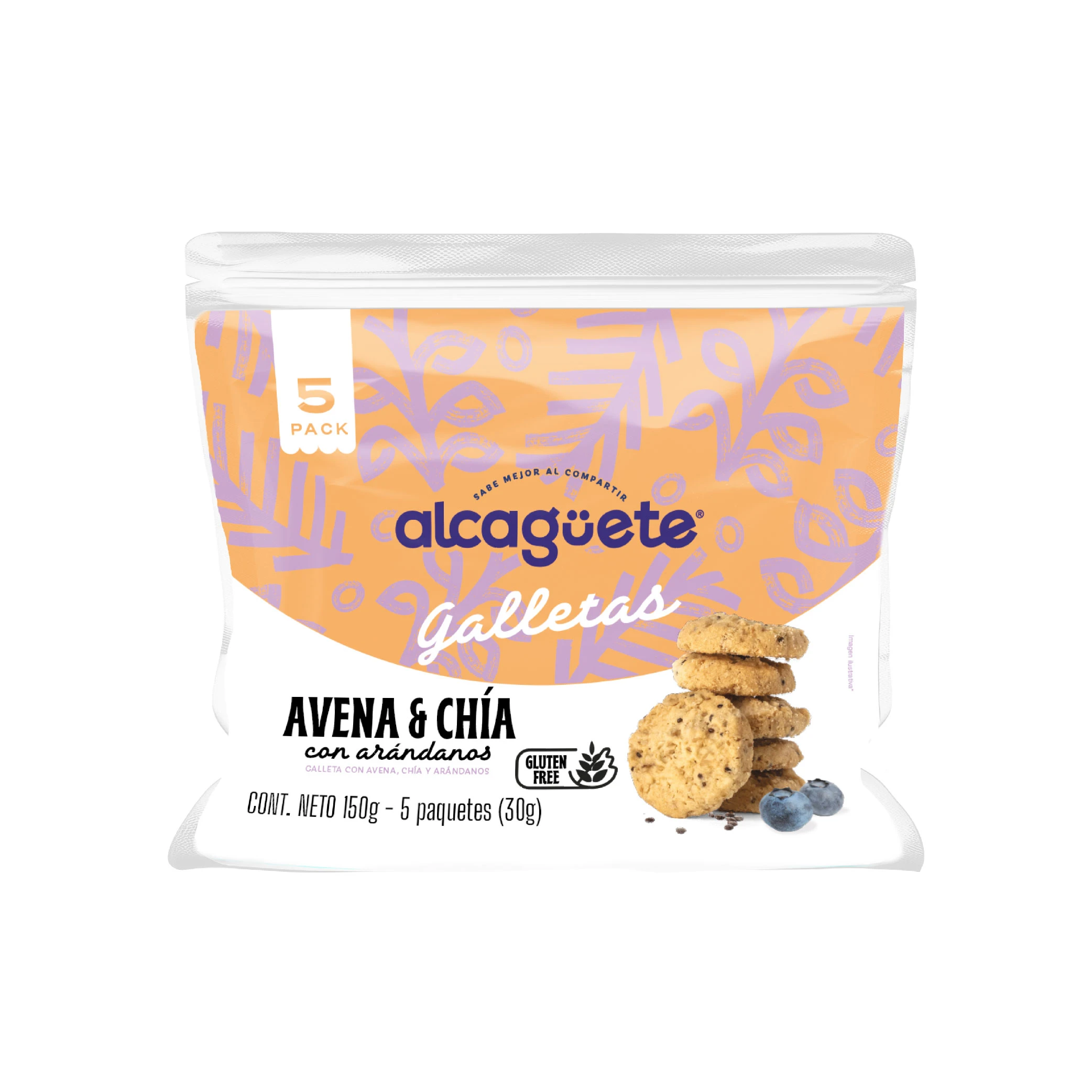 GALLETAS DE AVENA Y CHIA SIN AZUCAR ALCAGUETE 150GX5U