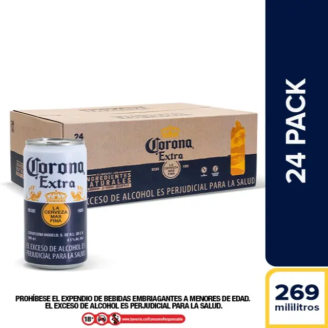 CERVEZA CORONA EXTRA LATA 269MLX24U