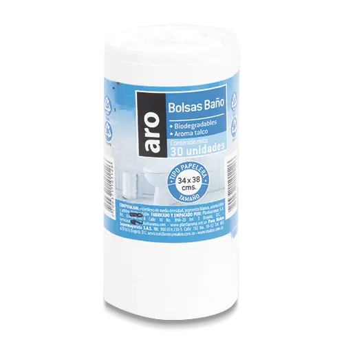 BOLSA DE BASURA ARO BANO TALCO-ROLLO 34X38 BLANCA 30U