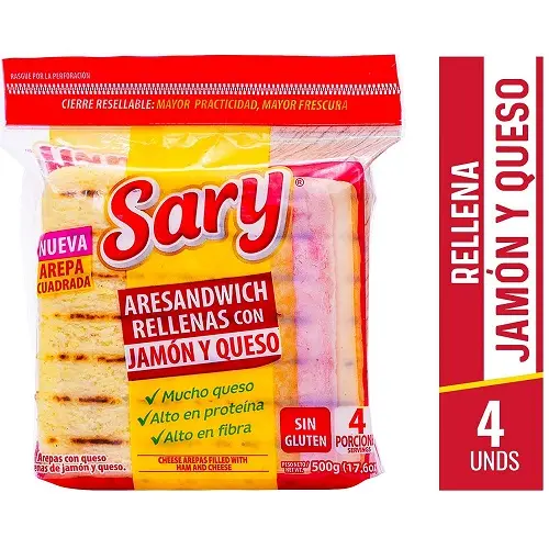 ARESANDWICH SARY AREPA CUADRADA DE JAMON Y QUESO 4U