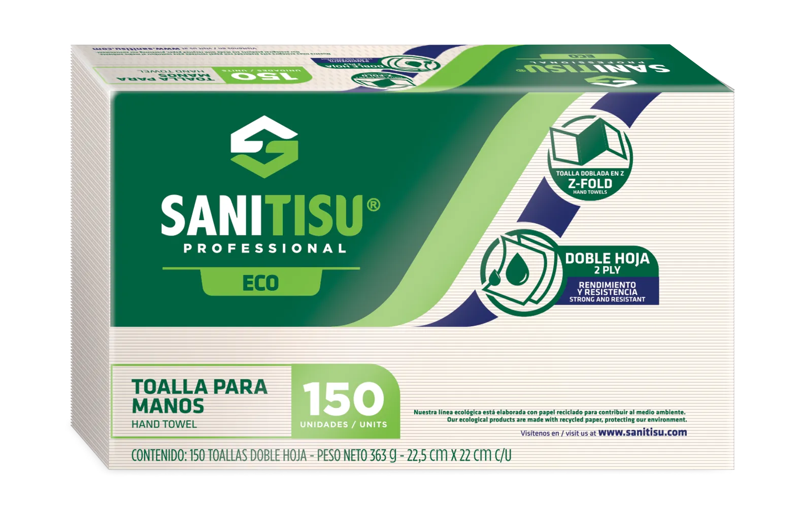 TOALLA DE PAPEL SANITISU ECOLOGICO DOBLADA EN Z 150HX3U