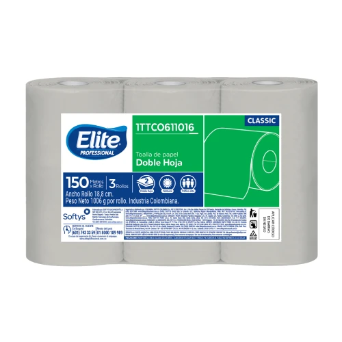 Toalla De Papel Elite Natural Doble Hoja 150Mm 3U