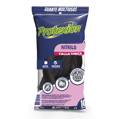 Guante Nitrilo Negro Protexion Talla M 10U