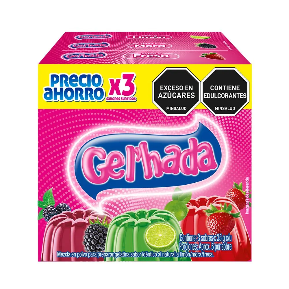 Gelatina Gelhada Surtido Limon Mora Fresa 35Gx3U