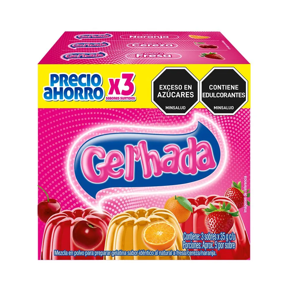 Gelatina Gelhada Surtido Fresa Cereza Naranja 35Gx3U