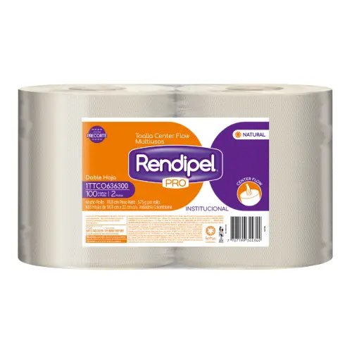 Toalla Rendipel Rollo Doble Hoja Natural 100Mx2U