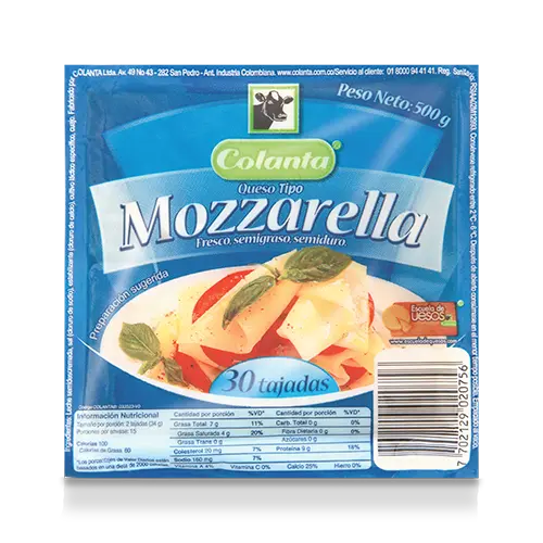 QUESO MOZZARELLA COLANTA TAJADO 500GEN30U