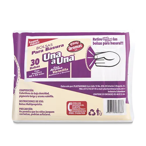BOLSA DE BASURA PLASTI-VAINILLA PAPELERA 48X52 BEIGE 30U